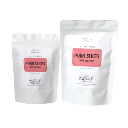 dog treats pork slices with oregano packaging