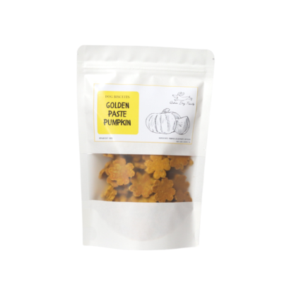 dog biscuits with pumpkin and golden paste packaging