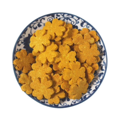 handmade dog biscuits with golden paste turmeric and pumpkin - gluten-free, wheat-free, egg-free, dairy-free