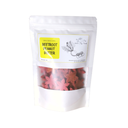 beetroot peanut butter dog biscuits packaging