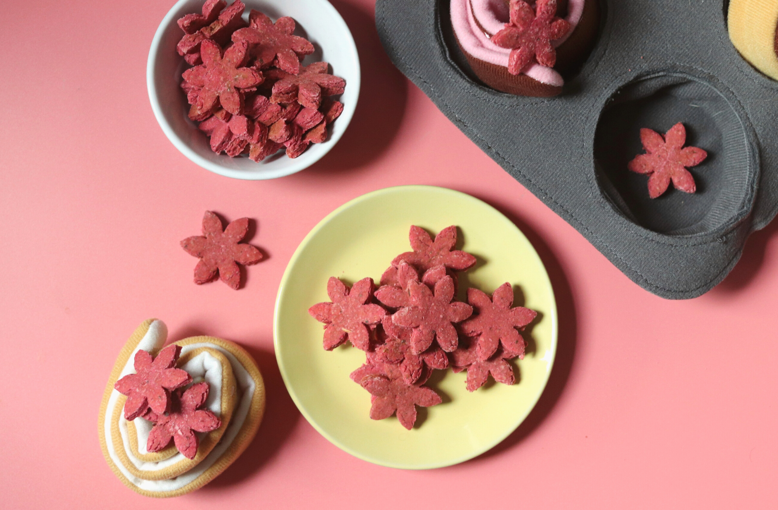 Beetroot peanut butter biscuits treats for dogs - gluten-free, wheat-free, egg-free, dairy-free, handmade in Malaysia