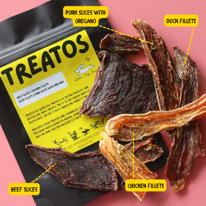 treatos by quan dog treats variety pack of dehydrated meat jerky treats