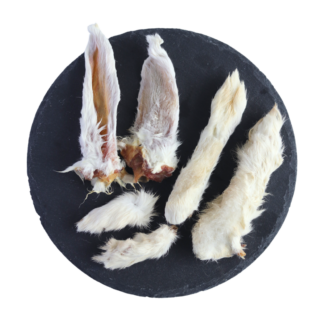 dehydrated rabbit ears and feet with fur